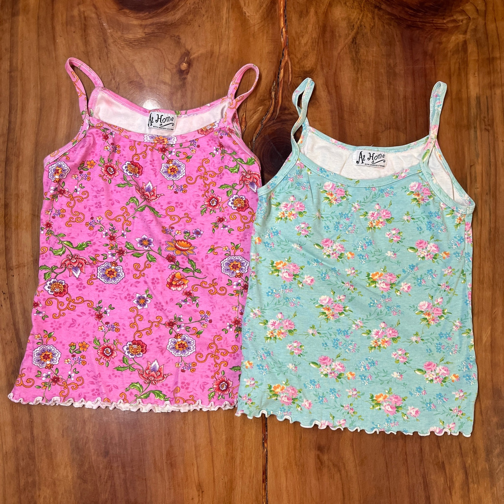 Vintage 90s Y2K Women's Shirt Cotton tank LOT OF 2 Printed Floral At Home B19
